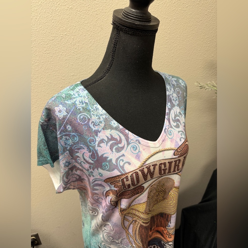 Sweet Gisele Cowgirl Rhinestone Graphic Top XL Western Rodeo San Antonio - Picture 8 of 10